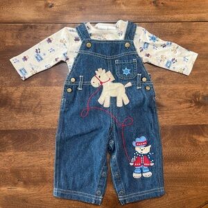 Koala Kids Blue Denim Overalls with Bear and Horse